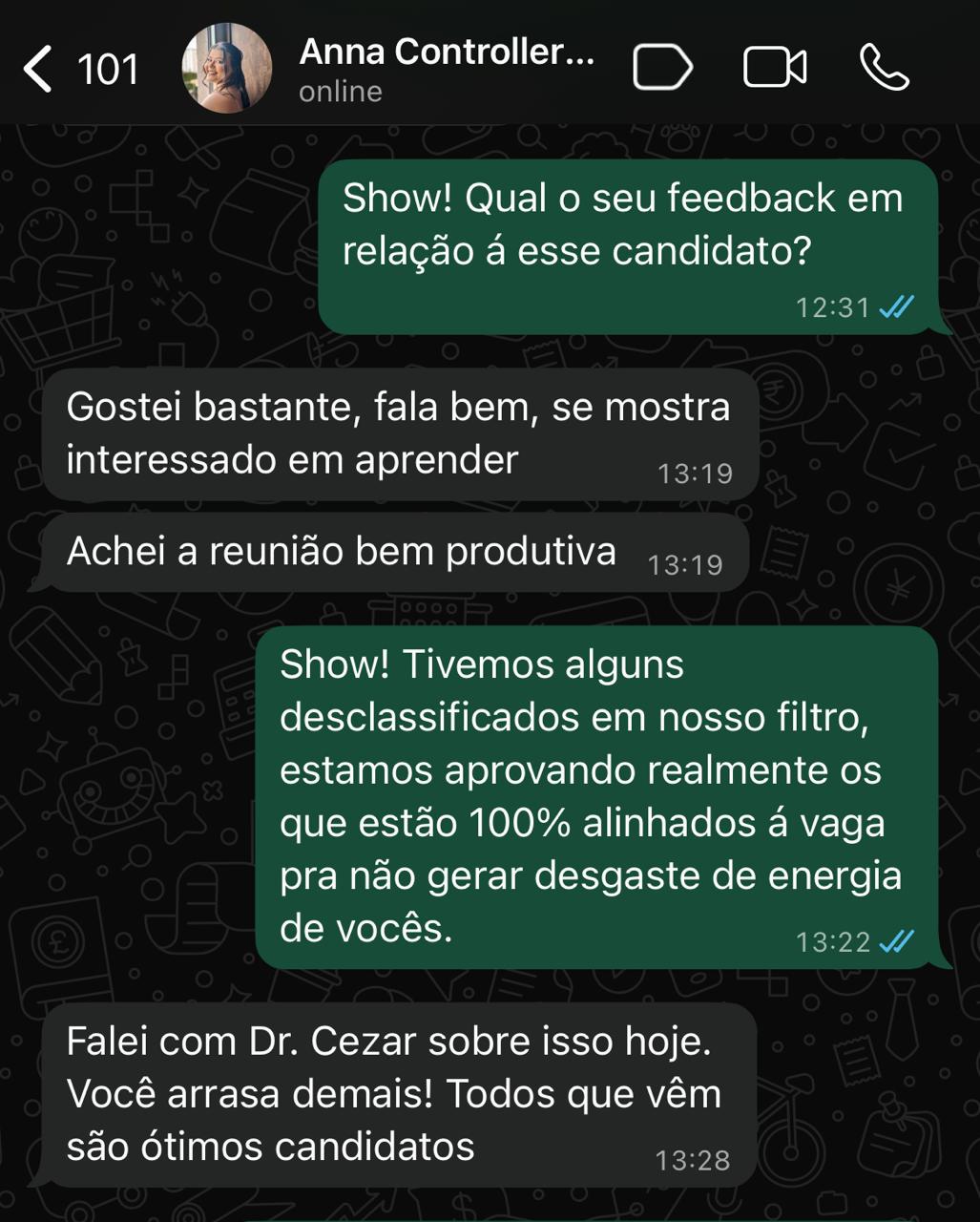 Feedback de cliente sobre recrutamento