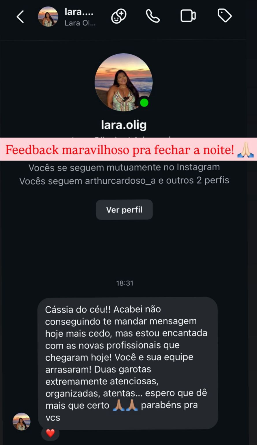 Feedback de cliente sobre novas profissionais contratadas