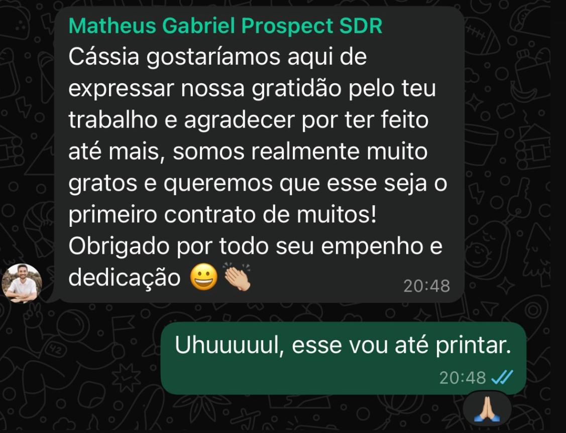Feedback de cliente sobre gratidão pelo trabalho